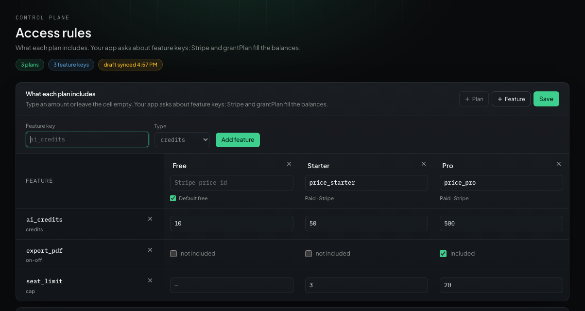 + Feature · add a row