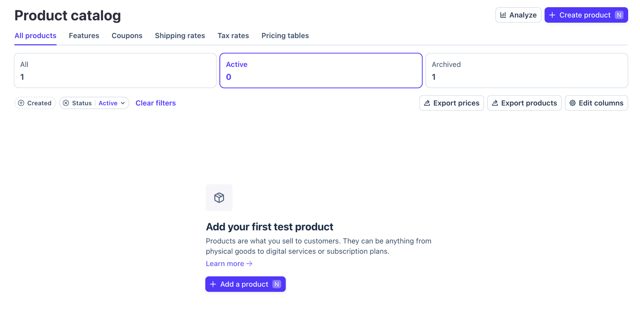 Stripe · product catalog